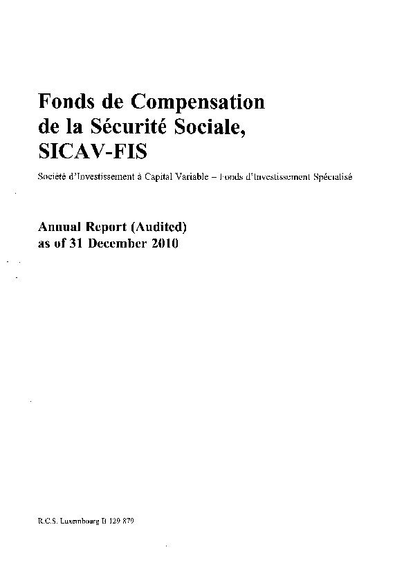 Rapport annuel audité 2010 SICAV