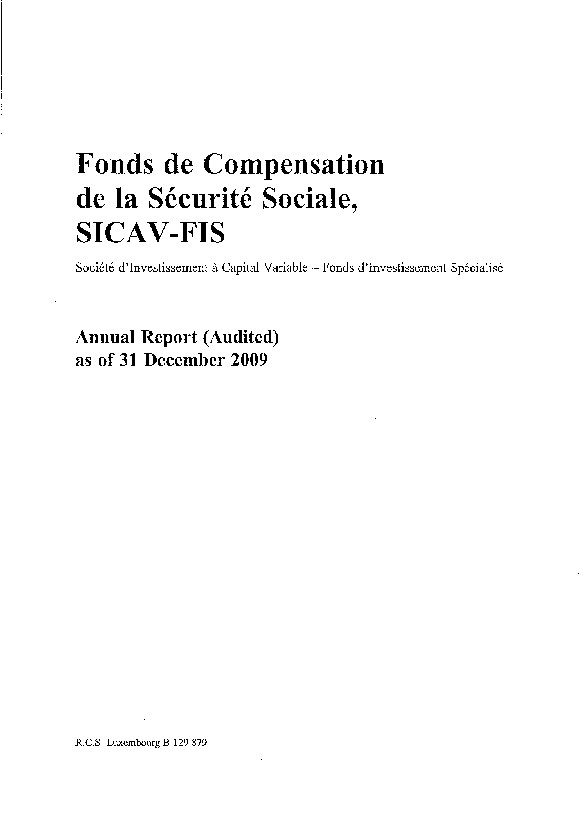 Rapport annuel SICAV 2009